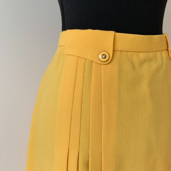 Vintage Gerard Pasquier Yellow A-Line Pleated Skirt - Size 46 - Picture 4 of 9